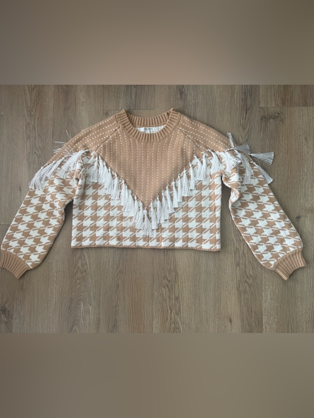 12th Tribe Jamie Beige Houndstooth Sweater